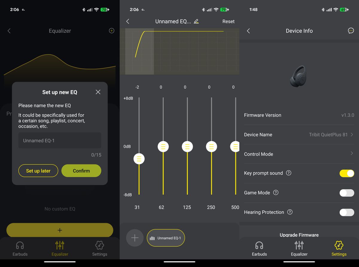 Tribit QuietPlus 81 Over-Ear Headphones app screenshots