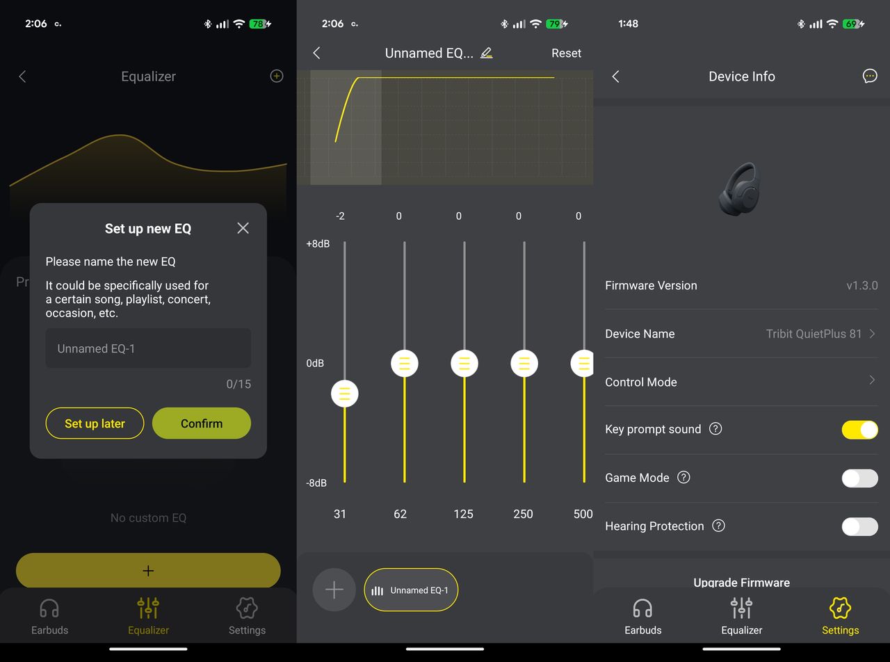 Tribit QuietPlus 81 Over-Ear Headphones app screenshots