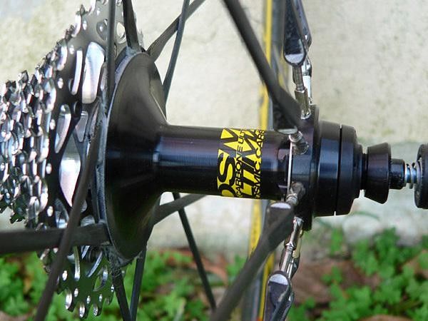 Rear hub shell is primarily aluminum, but also uses a carbon driveside flange.