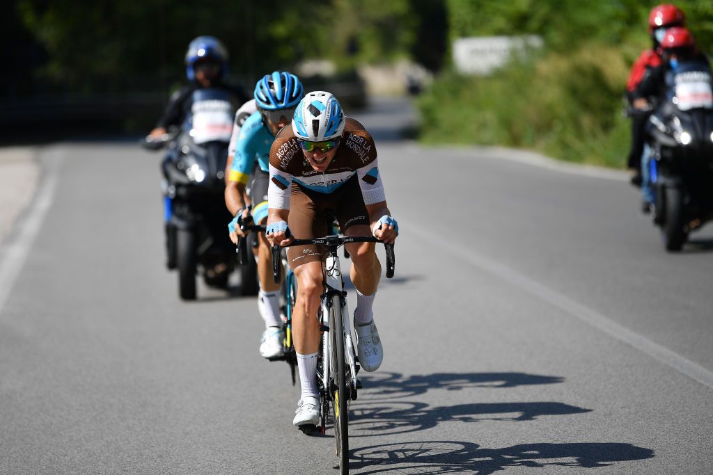 CASCIA ITALY SEPTEMBER 10 Mathias Frank of Switzerland and Team AG2R La Mondiale Manuele Boaro of Italy and Astana Pro Team Breakaway during the 55th TirrenoAdriatico 2020 Stage 4 a 194km stage from Terni to Cascia 645m TirrenAdriatico on September 10 2020 in Cascia Italy Photo by Justin SetterfieldGetty Images