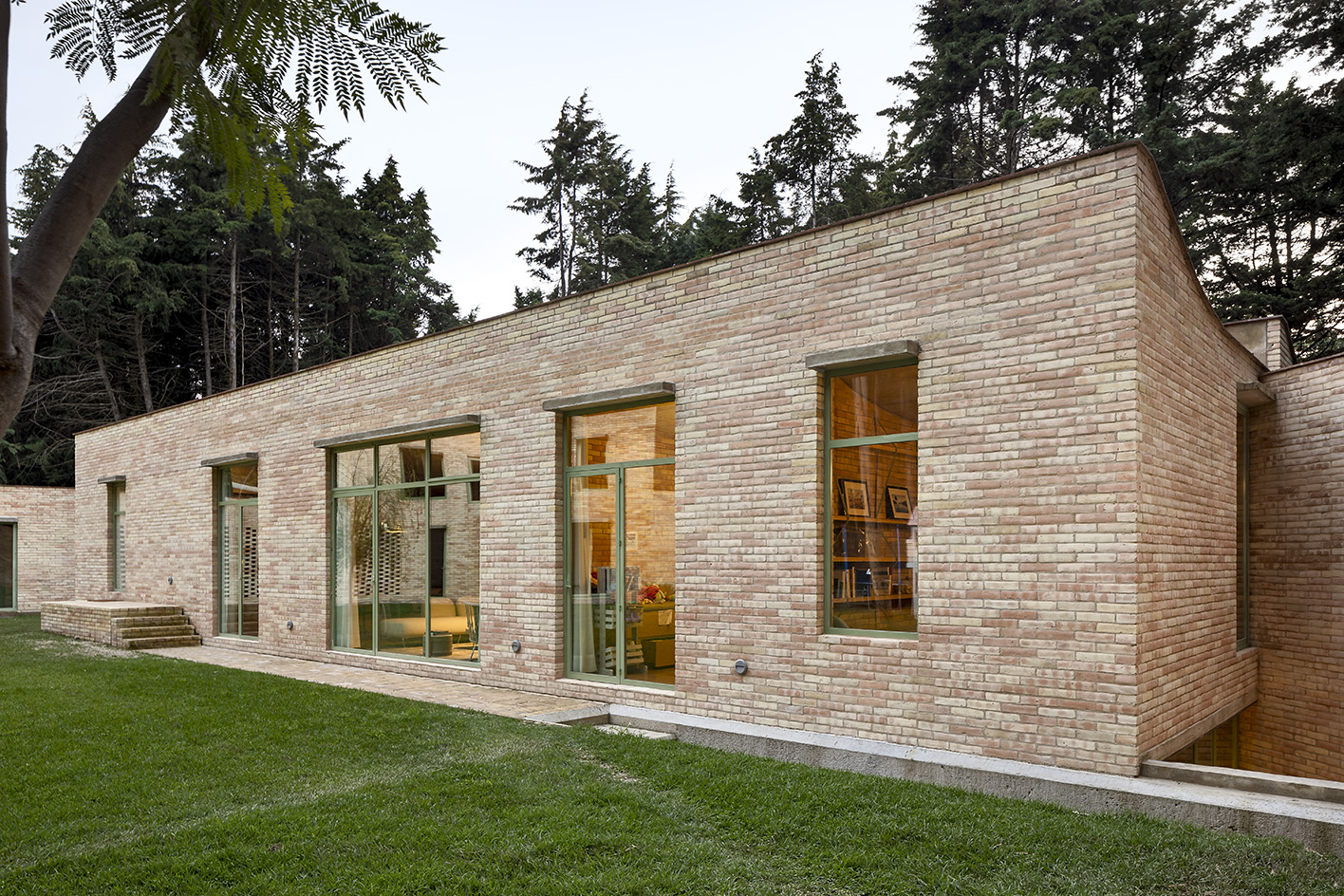 exterior view of brick clad Mexican retreat casa jajalpa by lanza