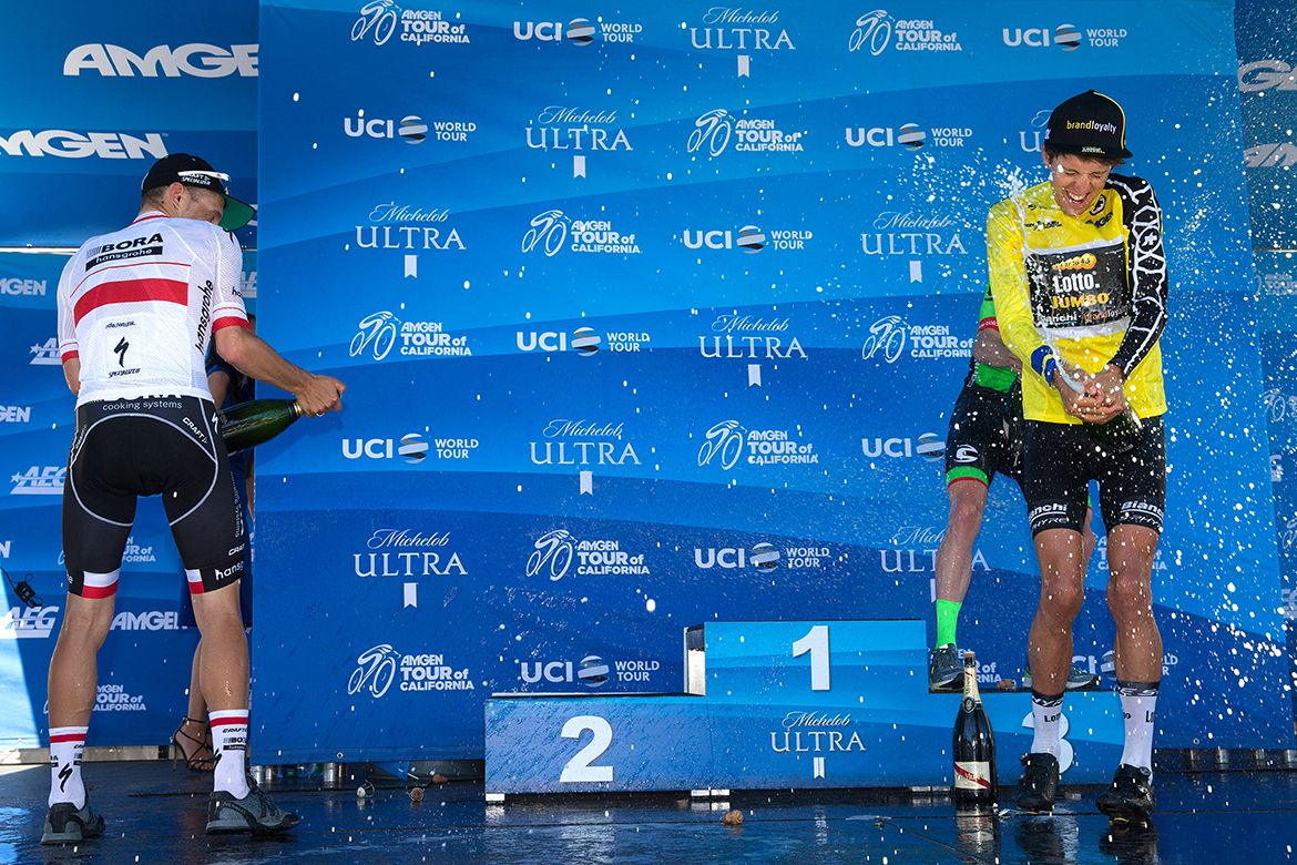 Champagne showers on the podium