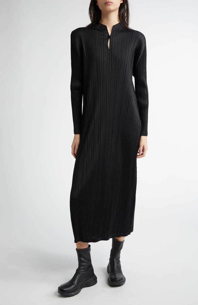 Monthly Colors January Pleated Long Sleeve Dress
