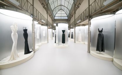 A hall of 41 Alaïa masterpieces on display at the couturier’s Paris headquarters