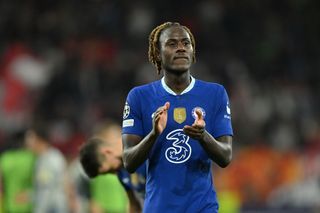 Trevoh Chalobah of Chelsea FC applauds his supporters after the UEFA Champions League group E match between FC Salzburg and Chelsea FC at Football Arena Salzburg on October 25, 2022 in Salzburg, Austria.