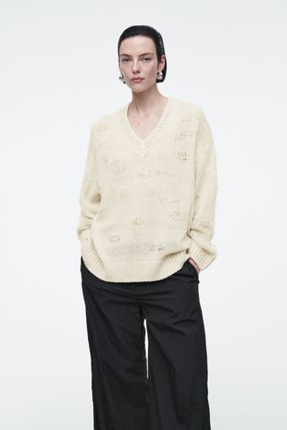 Distressed Striped Knitted Linen-Blend Sweater