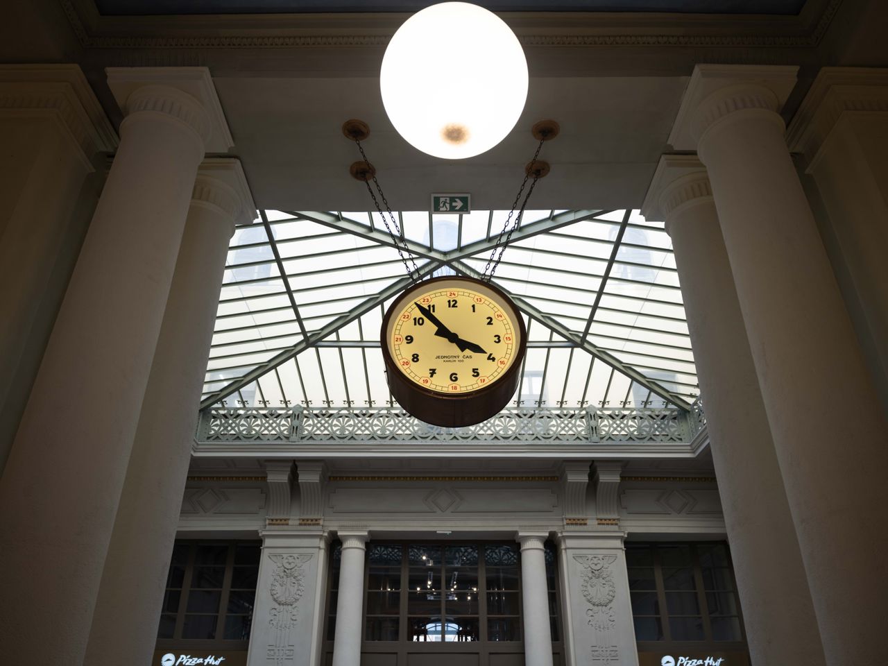 A large clock in a railway station