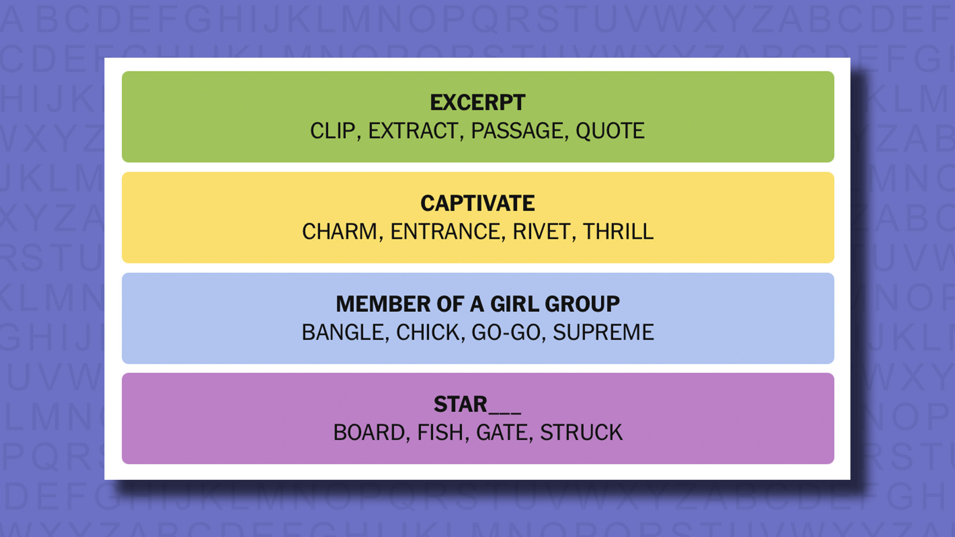 NYT Connections answers for game 794 on a purple background