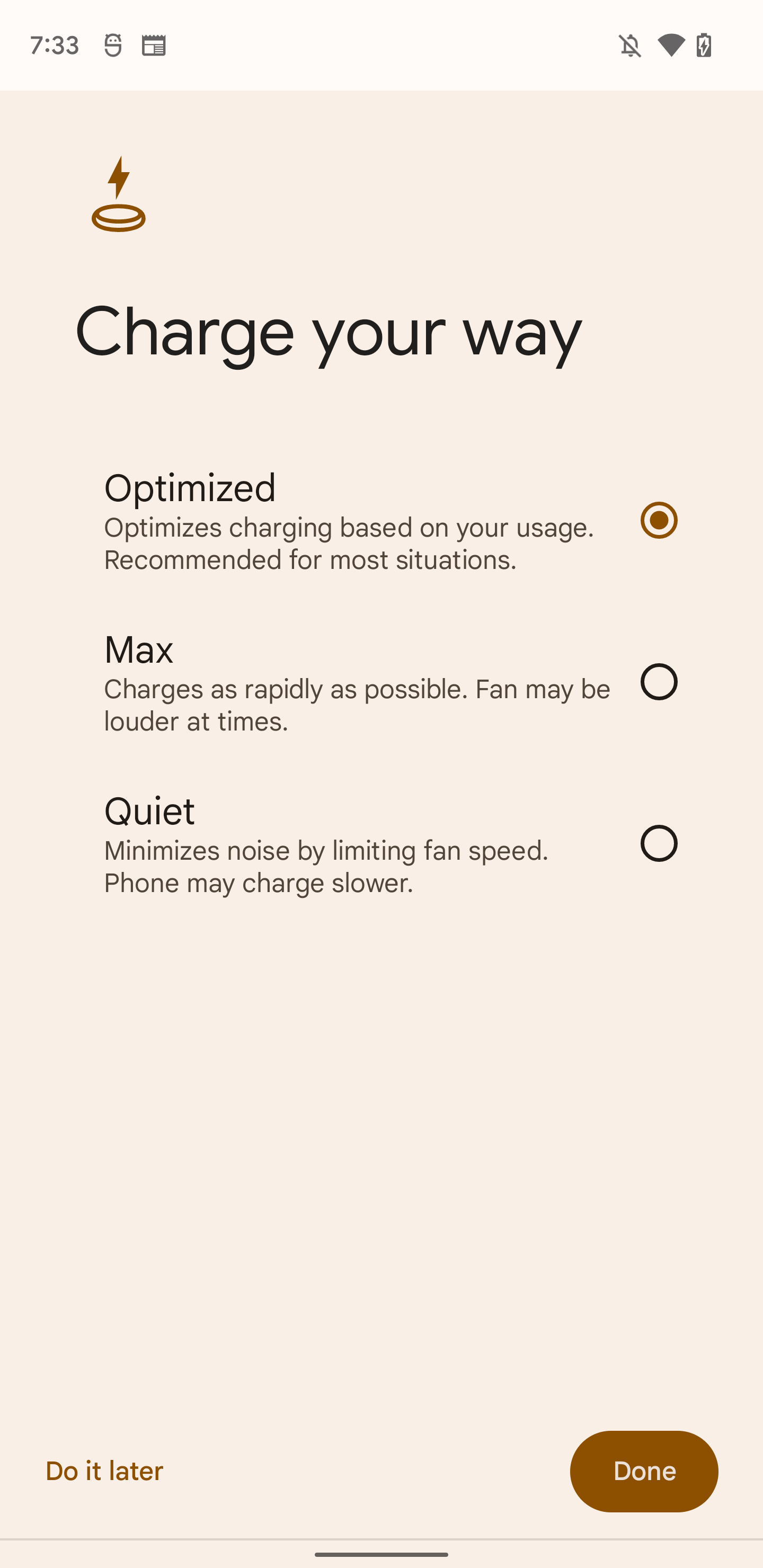 Screensgrabs of new Google Pixel 6 wireless charge stand menu options