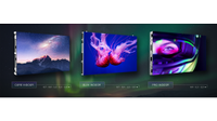 The three new Elysium LED models showcasing a landscape, a jellyfish, and a racecar driver. 