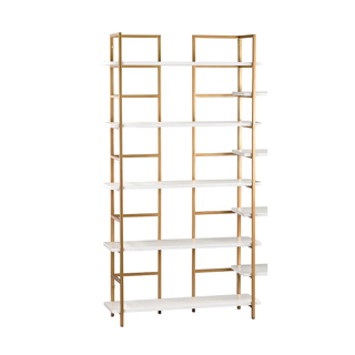 tall white and gold shelving unit