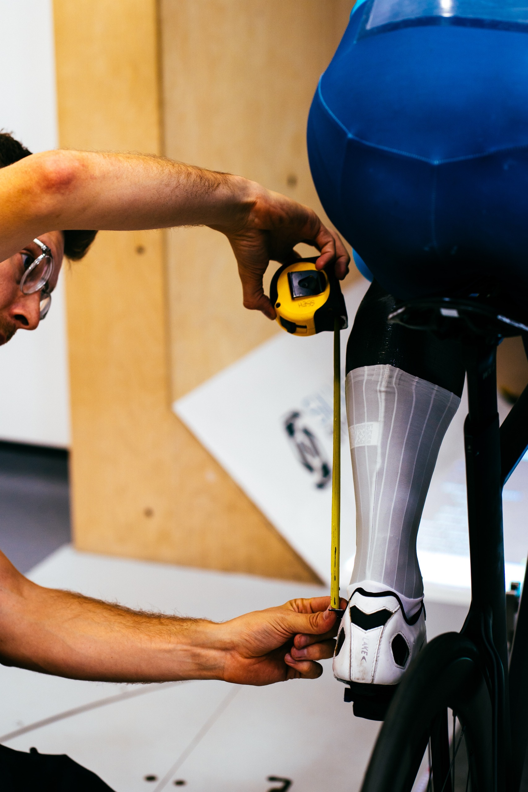 A close up shot of some socks being tested in the wind tunnel