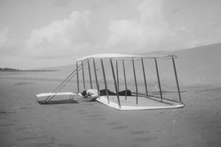 Wilbur Wright after landing a glider in 1901.