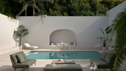 courtyard with pool and furniture