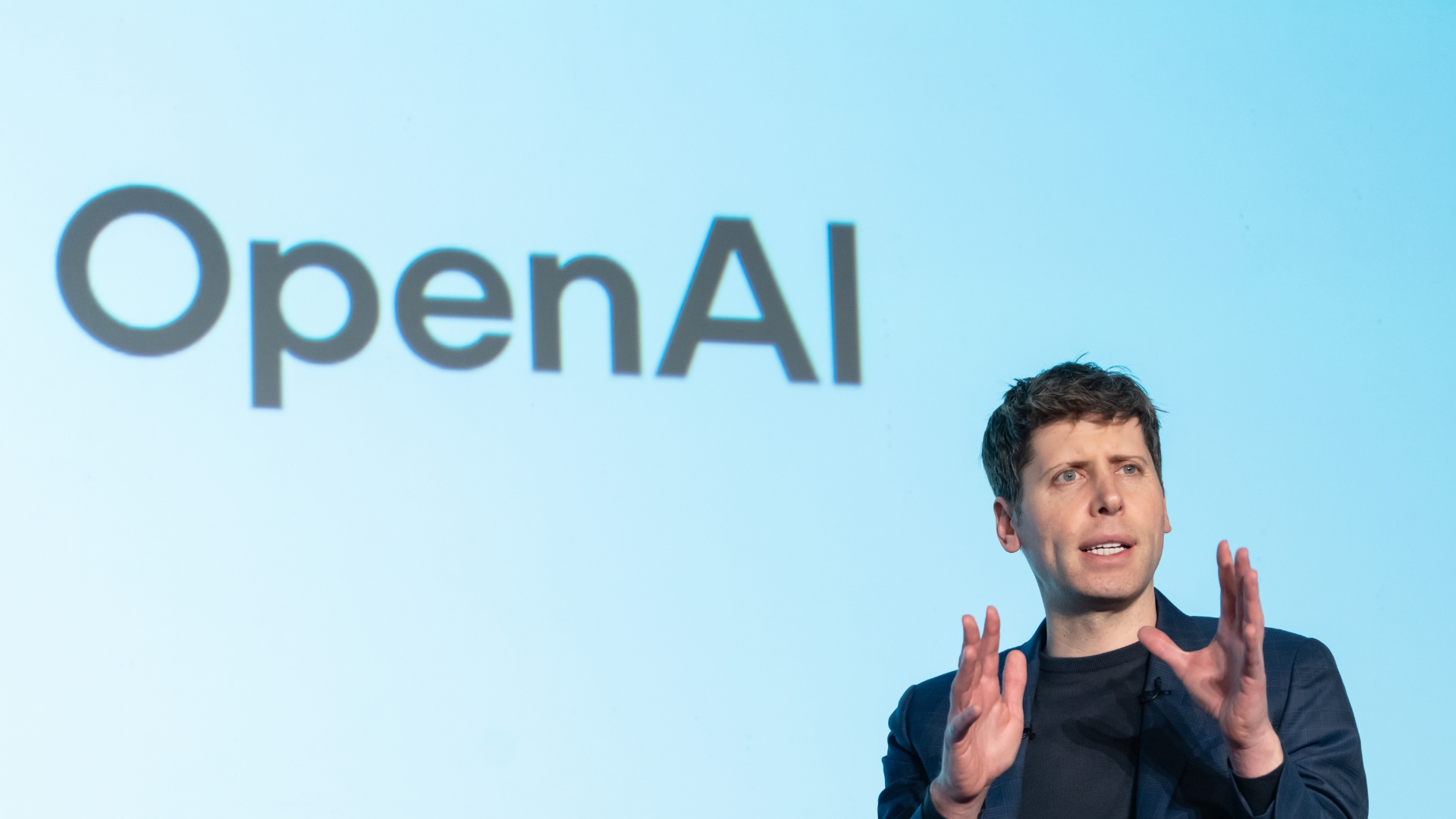 Open AI CEO Sam Altman speaks during a talk session with SoftBank Group CEO Masayoshi Son at an event titled &quot;Transforming Business through AI&quot; in Tokyo, Japan, on February 03, 2025. SoftBank and OpenAI announced that they have agreed a partnership to set up a joint venture for artificial intelligence services in Japan today.