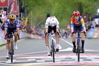 Danish Mattias Skjelmose Jensen of Lidl-Trek wins the men elite 'Amstel Gold Race' one day cycling race, 255,9 km from Maastricht to Valkenburg, The Netherlands, Sunday 20 April 2025. BELGA PHOTO DIRK WAEM (Photo by DIRK WAEM / BELGA MAG / Belga via AFP)
