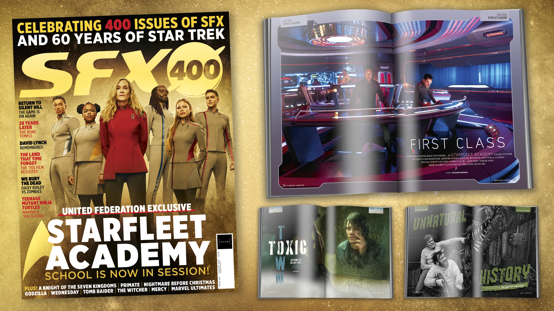 The cover of SFX issue 400, and some of the features inside.