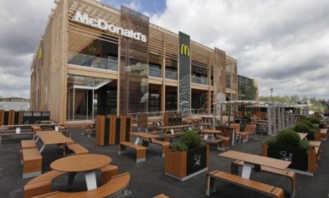 The newly constructed McDonald&amp;#039;s at Olympic Park in East London features 20 cashier lines and is expected to serve 14,000 diners a day.