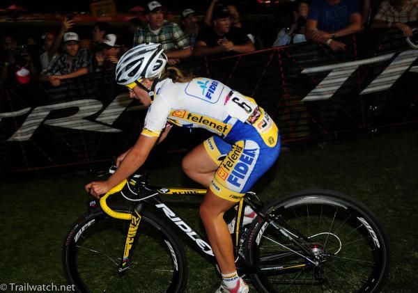 Amy Dombroski (Telenet Fidea) riding in the top five mid-race
