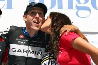 2011 Giro della Toscana champion Dan Martin (Garmin-Cervelo) on the podium.