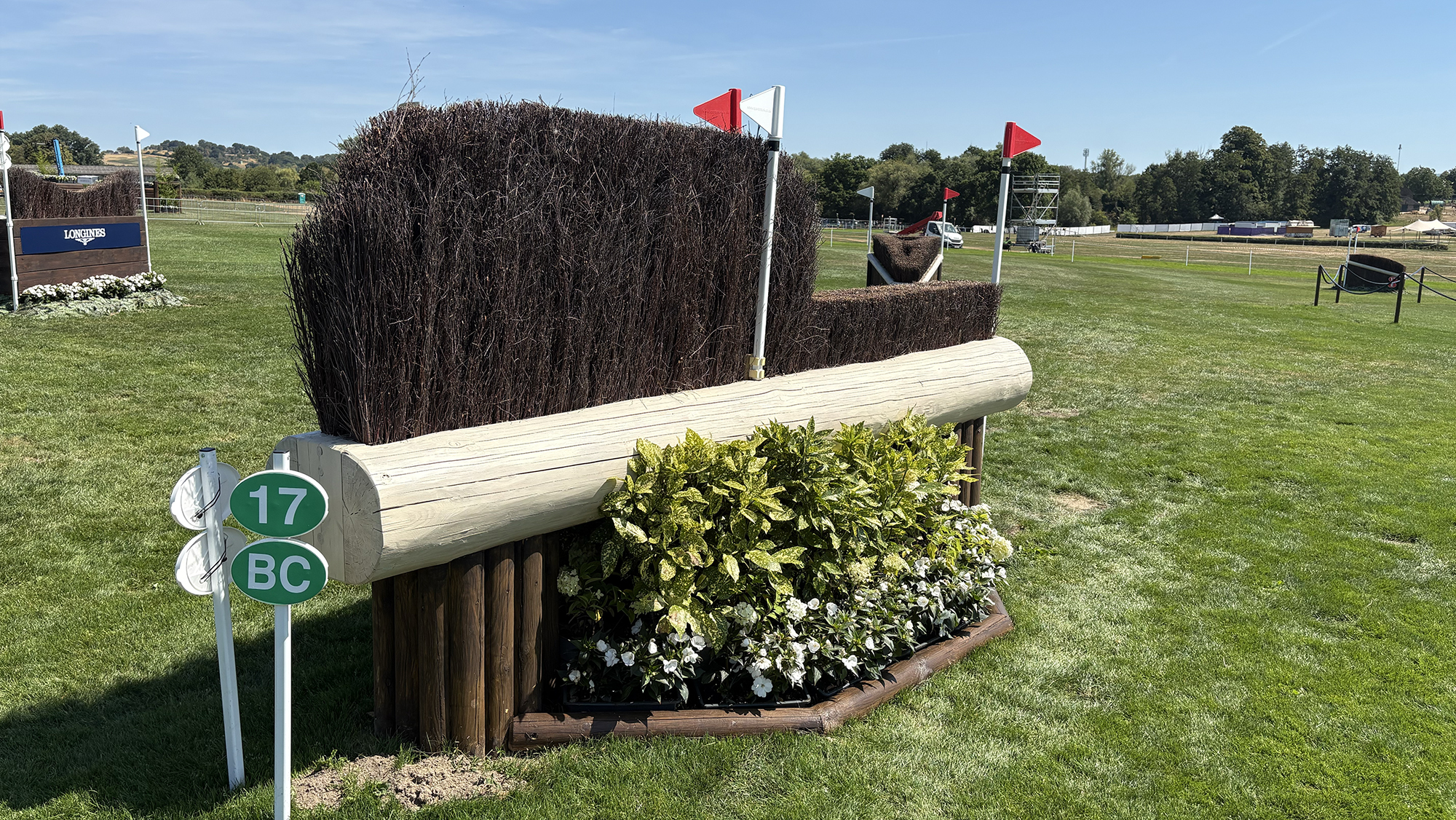 An angled brush fence on the eventing World Championships cross-country course