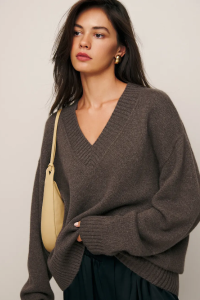 Reformation, Jadey Cashmere Oversized V-Neck Sweater