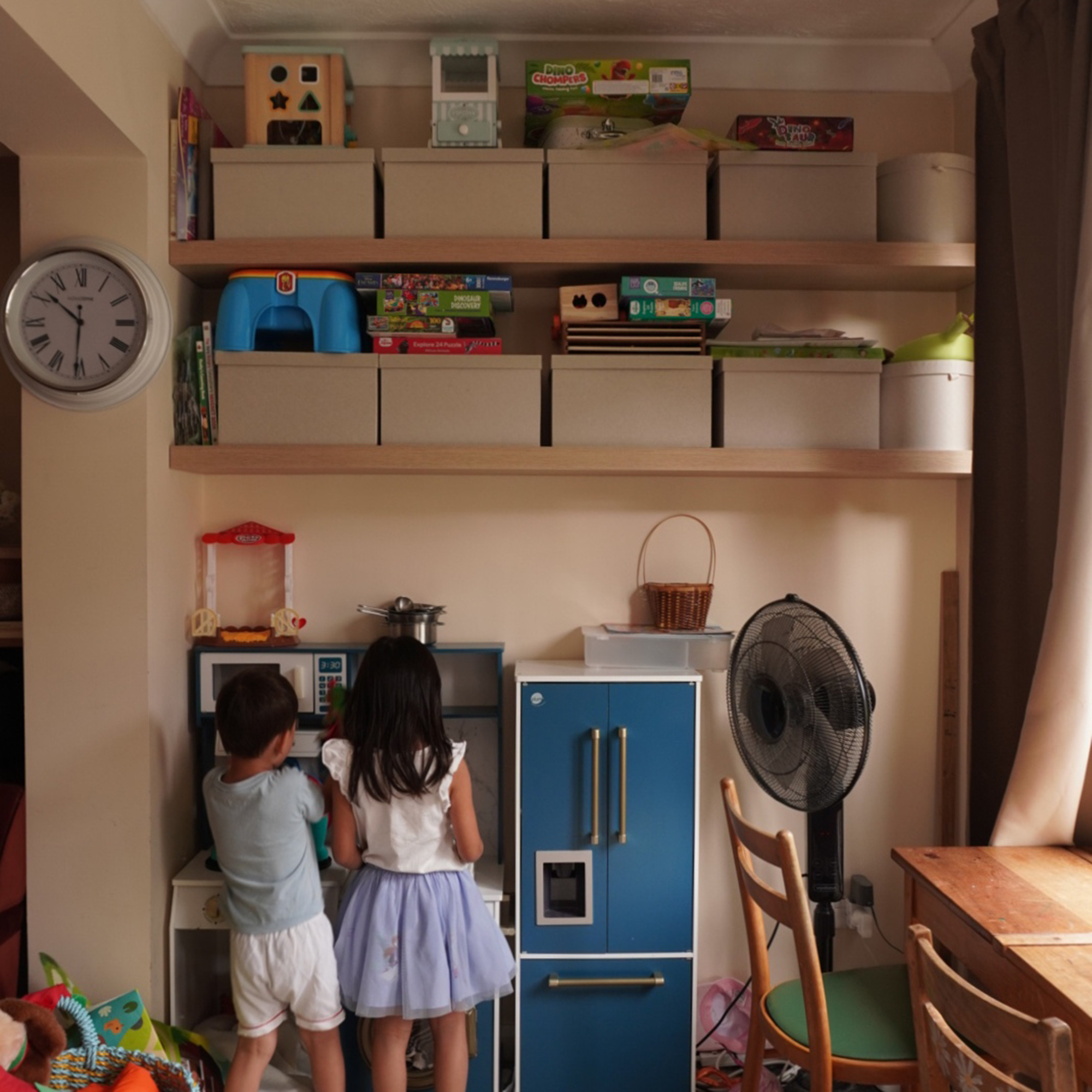 playroom with lack shelves