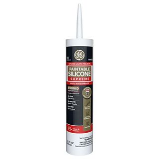 Ge Supreme Paintable Silicone Caulk for Kitchen & Bathroom - 100% Waterproof Silicone Sealant, 7x Stronger Adhesion, Shrink & Crack Proof - 9.5 Fl Oz, White, 1 Pack