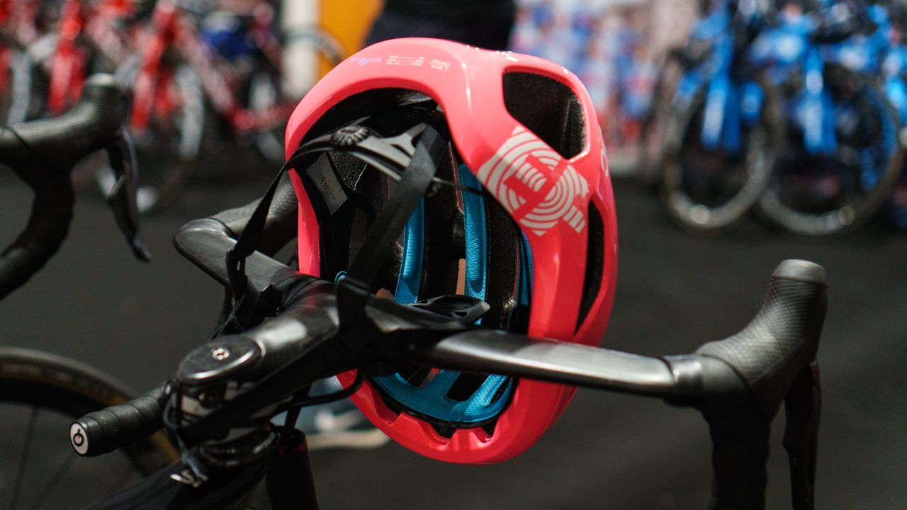 The helmet has POC's blue SPIN lining