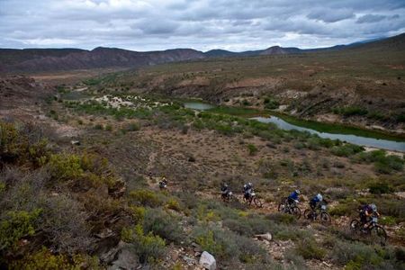 A long line of riders during the final stage at the Cape Pioneer Trek.