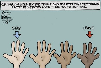 Political cartoon U.S. Trump DHS Haitians protection racism