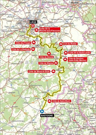 Liège-Bastogne-Liège 2025 route (women's). Image credit: ASO.