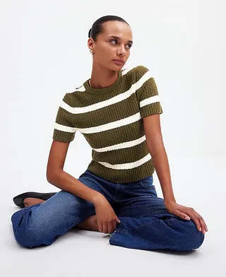 Madewell, Camiseta tipo suéter con cuello redondo y punto bouclé