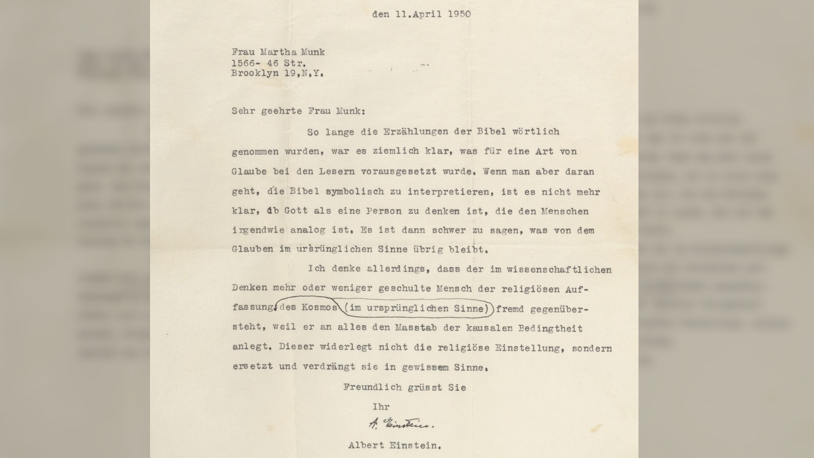 A letter written by Albert Einstein in German