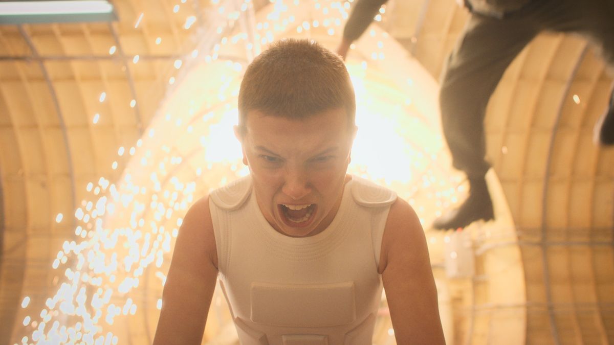 Eleven screams as she activates her powers in Stranger Things season 4