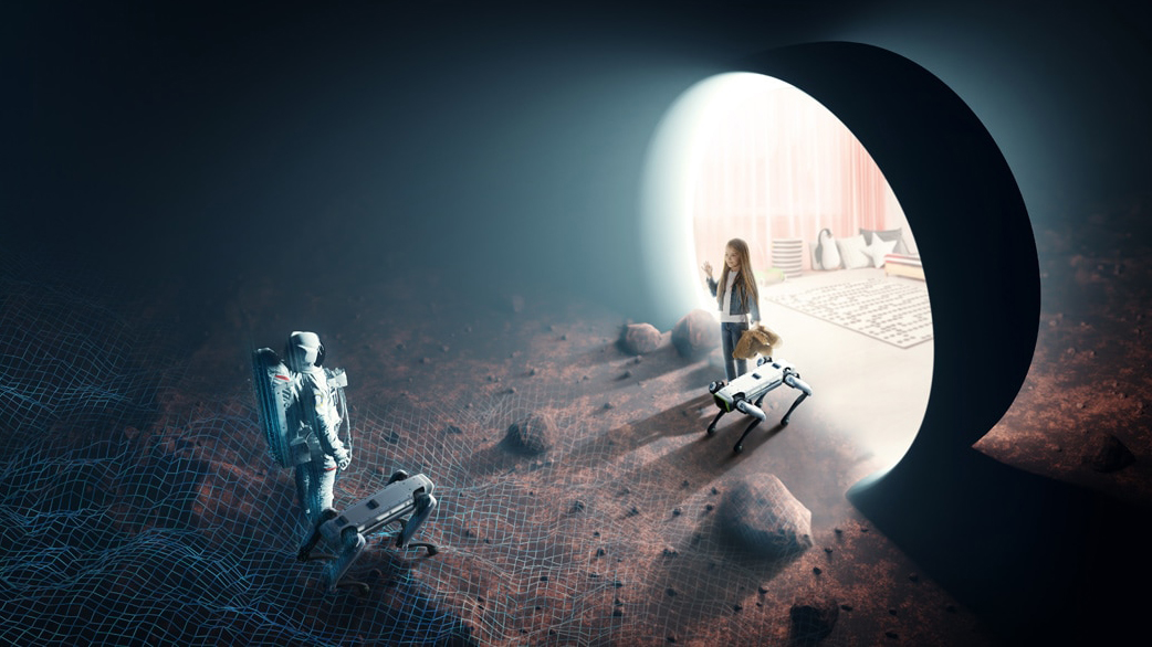 Seorang gadis bertemu astronot dan robot menggunakan teknologi kembaran digital Hyundai