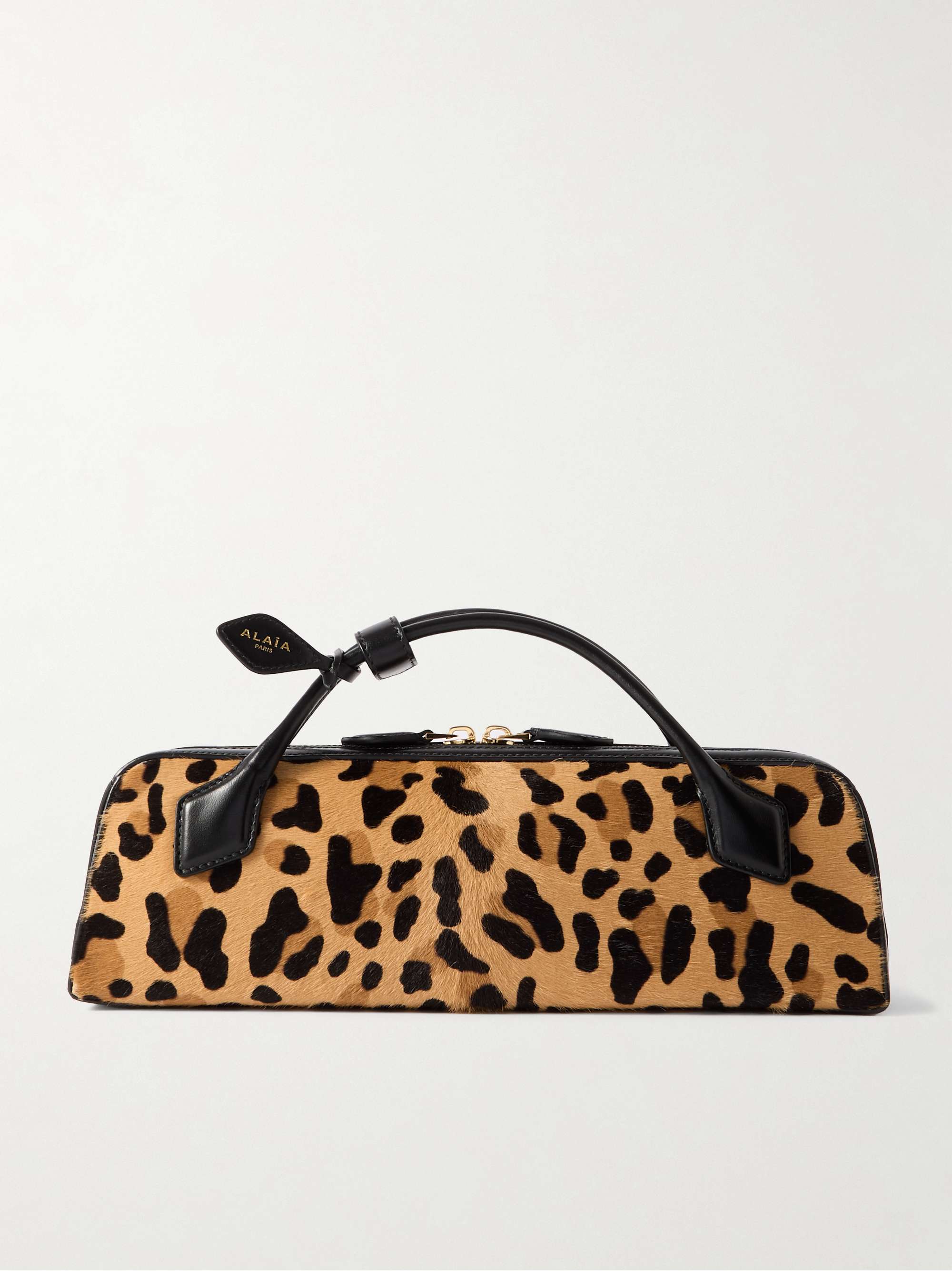 Le Teckel Leather-Trimmed Leopard-Print Calf Hair Clutch