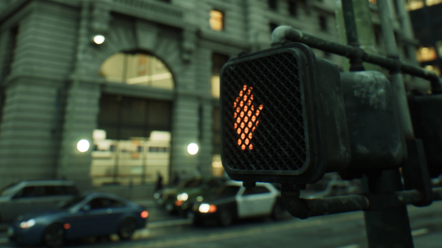 A photo of a pedestrian stop signal in The Matrix Awakens