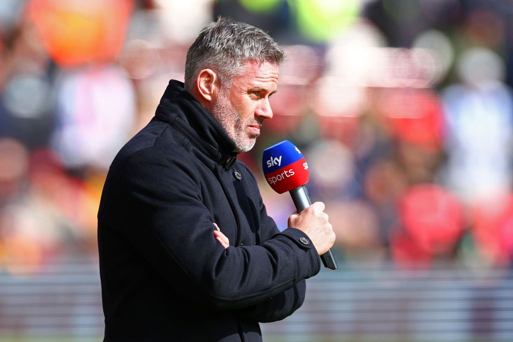 Jamie Carragher looks on ahead of the Premier League match between Liverpool FC and Brighton &amp; Hove Albion at Anfield on March 31, 2024 in Liverpool, England. (Photo by Chris Brunskill/Fantasista/Getty Images)