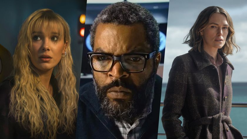 A collage containing stills of Michelle (Millie Bobby Brown) from "The Electric State", Will Radford (Ice Cube) from Prime Video's "War of the Worlds" and Lo (Keira Knightley) from "The Woman in Cabin 10"