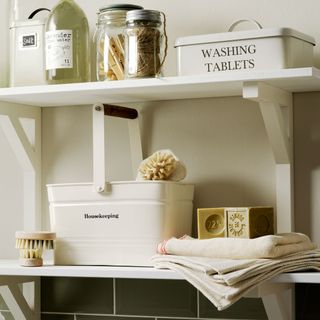 country utility room idea shelving for linens and cleaning products