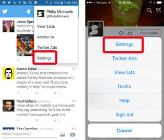 Left: Twitter for Android; Right: Twitter for iOS