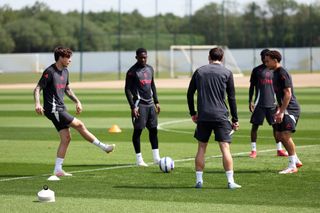 Manchester United training in the sunshine at Carrington on Wednesday