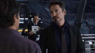 Tony Stark speaking with Bruce Banner on SHIELD Helicarrier