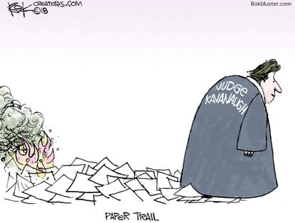 Political cartoon U.S. Trump Supreme Court nominee Brett Kavanaugh confirmation paper trail