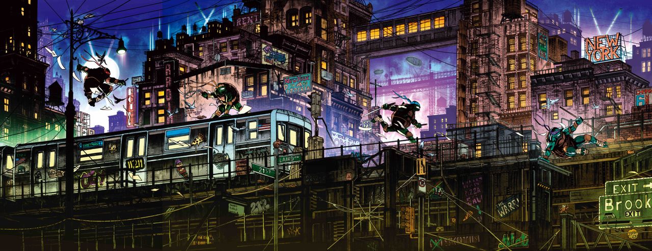 Danny Earles' connecting covers for TMNT #1&ndash;4.