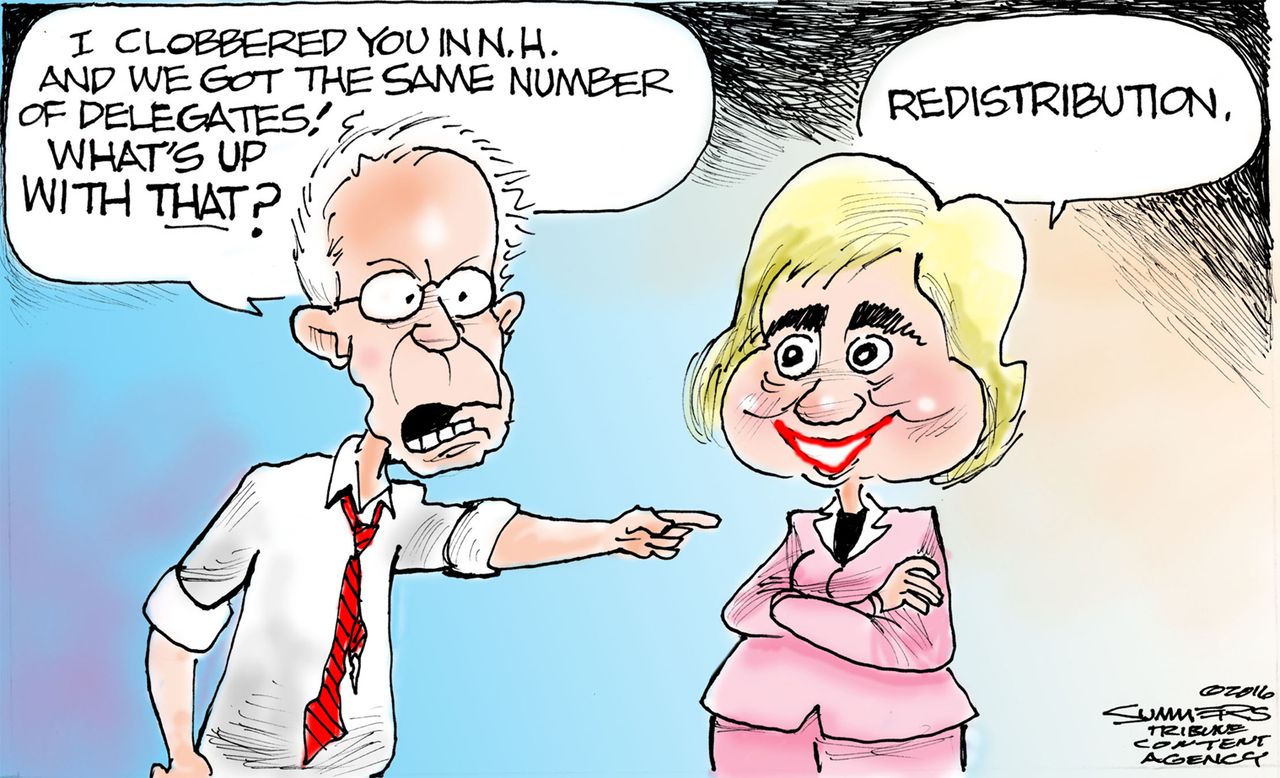 Political Cartoon U.S. Bernie Hillary 2016