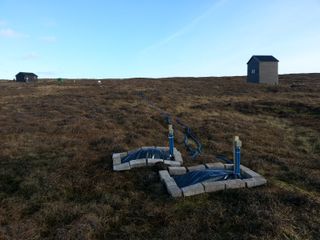 Two of the measurement electrodes at Lerwick observatory in the Shetland Islands. Image released July 1, 2013.