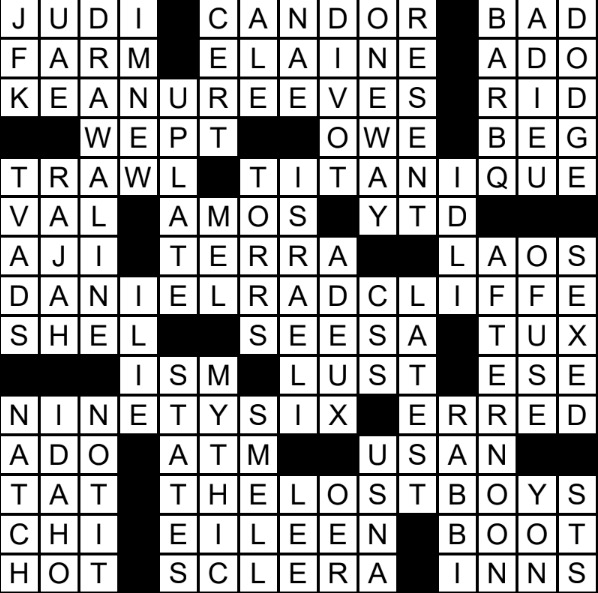 A solved crossword puzzle.