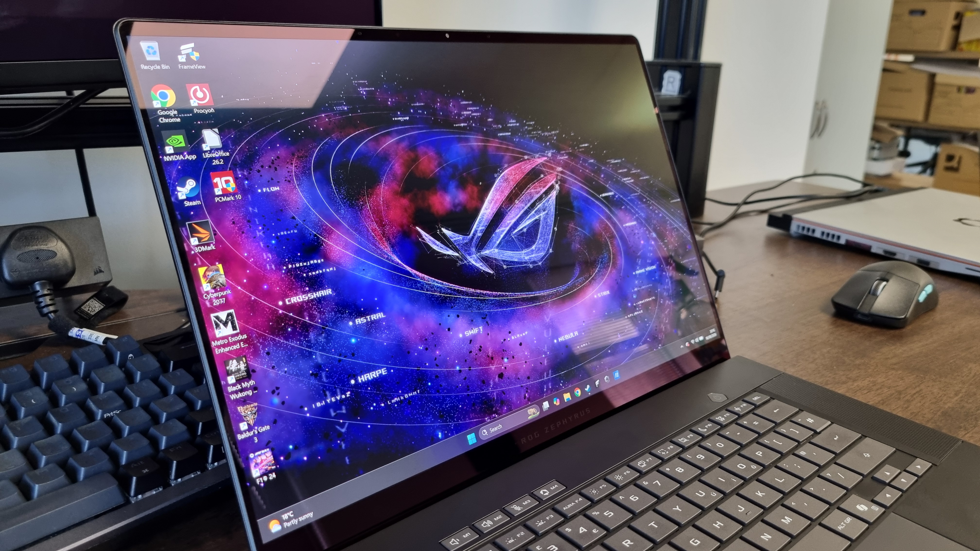 A close up of the ROG Nebula OLED screen on the Asus ROG Zephyrus G16